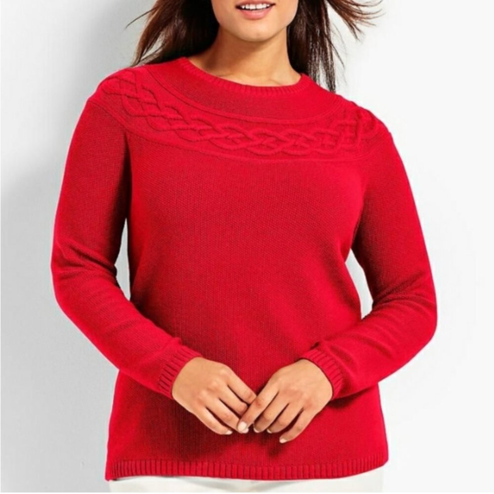 Talbots Cable Trim Yoke Sweater Women's‎ XS Red Cotton Blend Pullover Career NWT